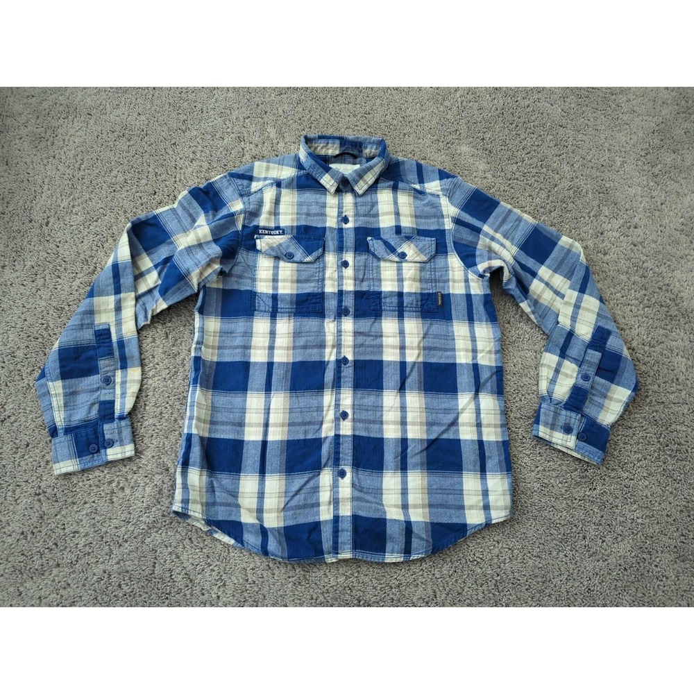 Kentucky Wildcats Button Up Shirt Mens S NCAA Columbia Blue Plaid‎ Flannel